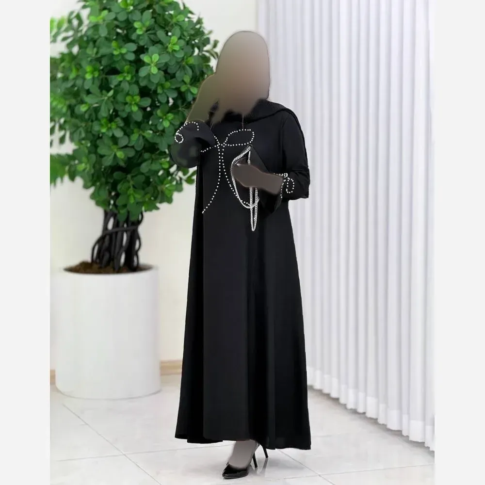 عبا نازبانو زنانه مشکی الیزه فری سایز قد 135 سانت دور سینه 120 سانت دوخت مزونی کیفیت عالی