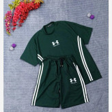 ست تیشرت شلوارک بیسکوییتی طرح جذاب UNDER ARMOUR نواردوزی شده