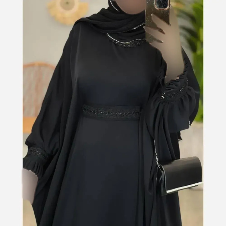 عبا زنانه مدل راحیل جنس الیزه رنگ مشکی سایز فری سایز