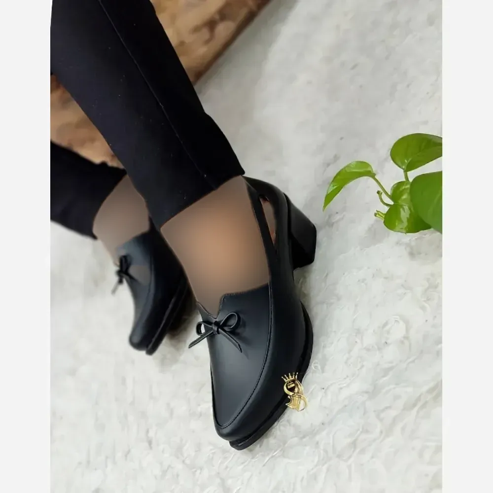 کفش طبی مجلسی زنانه مدل پرستو چرم مشکی پاشنه 5 سانت سایز 37 تا 41