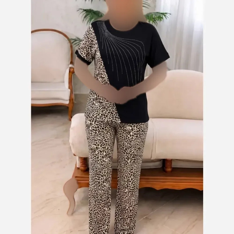 ست وانیل ویسکو الیزه فول کش رنگ پلنگی روشن و تیره سایز فری 38 تا 48