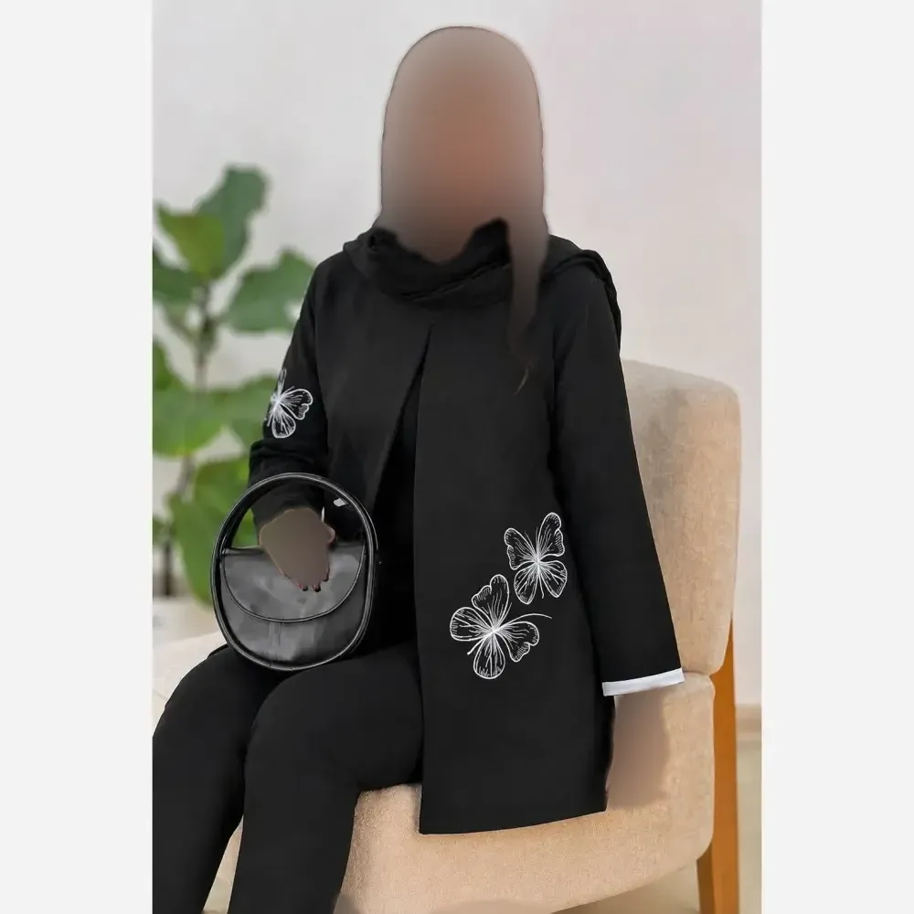 کت توکا زنانه مازراتی درجه یک مشکی فری سایز 38 تا 46 قد 76 تنخور عالی گلدوزی درجه 1