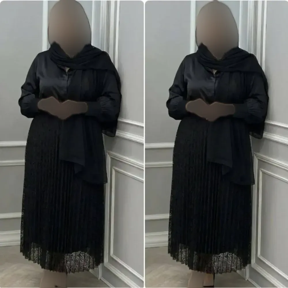 دامن گیپور زنانه مشکی آستر دار سایز فری 36 تا 46 قد 95 سانت