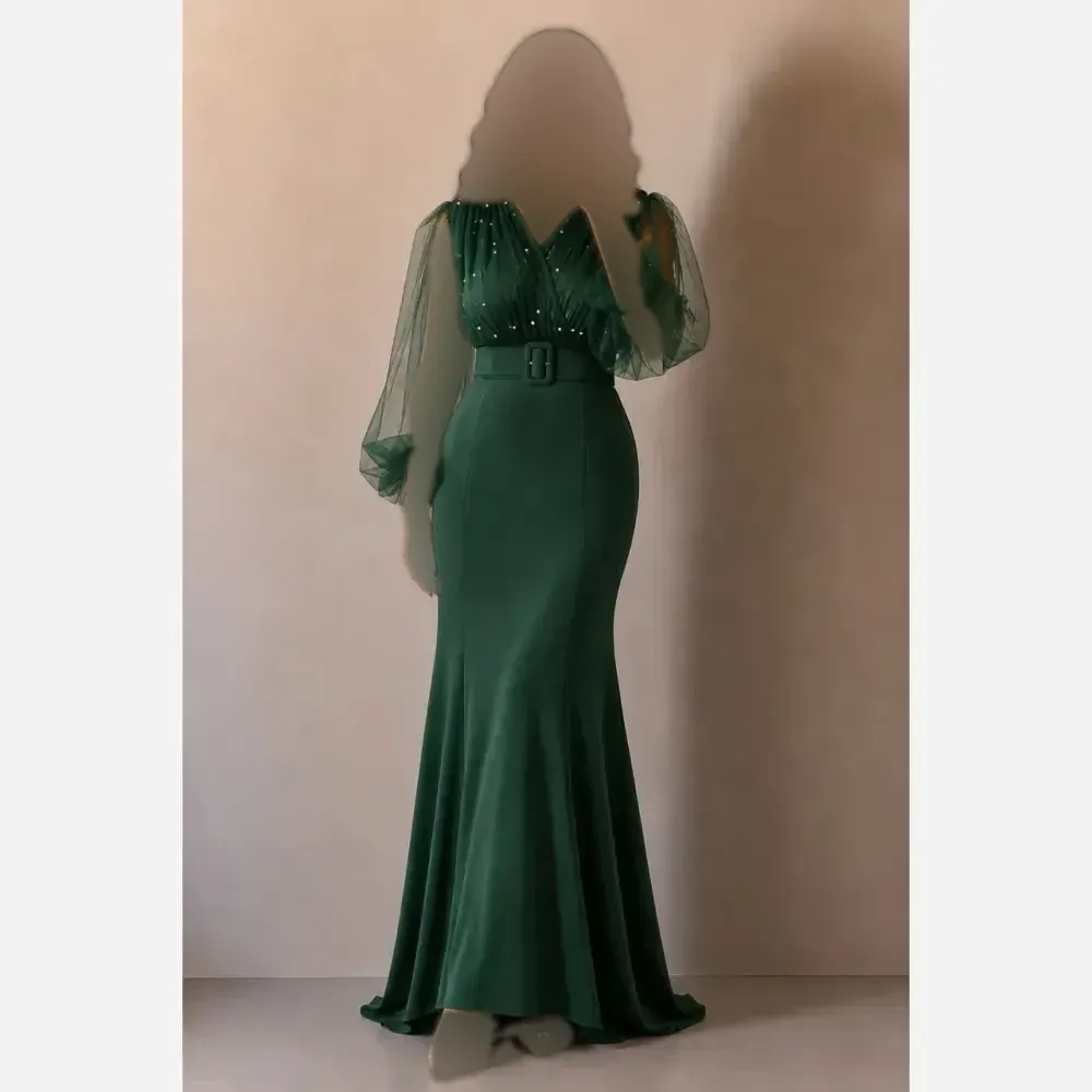 ست لباس مجلسی زنانه کرپ کش و تور ستاره سبز و زرشکی سایز 40 تا 50 کمربنددار