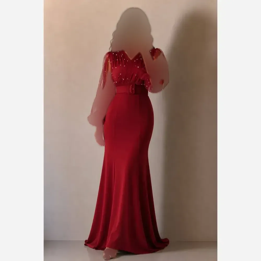 ست لباس مجلسی زنانه کرپ کش و تور ستاره سبز و زرشکی سایز 40 تا 50 کمربنددار