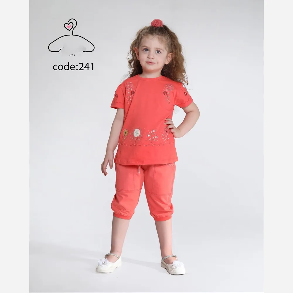 ست تاپ و شلوارک دخترانه پنبه لاکرا و کتان سایز 40 تا 55