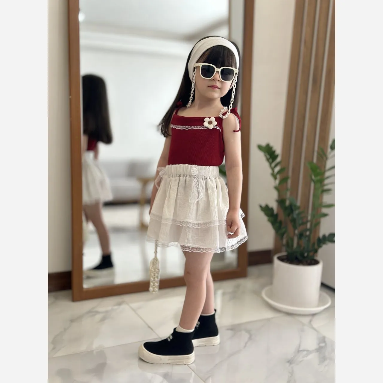 تاپ و دامن دخترانه نخی کراش مناسب 2 تا 7 سال