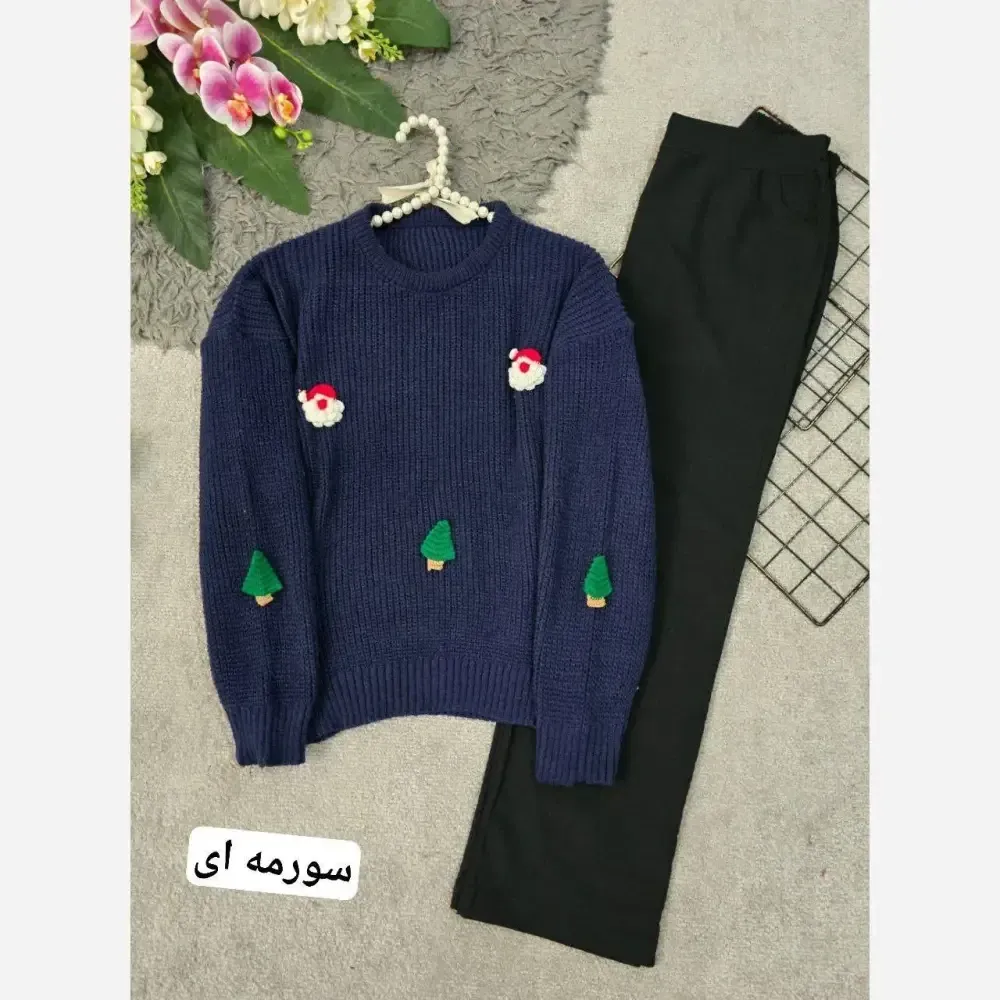 بلوز بافت کریسمس زنانه رنگ سرمه ای فری سایز