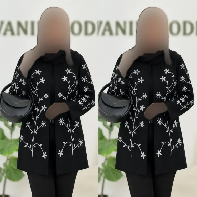 کت زنانه بریانا جنس مازراتی گلدوزی شده رنگ مشکی سایز فری 36 تا 46