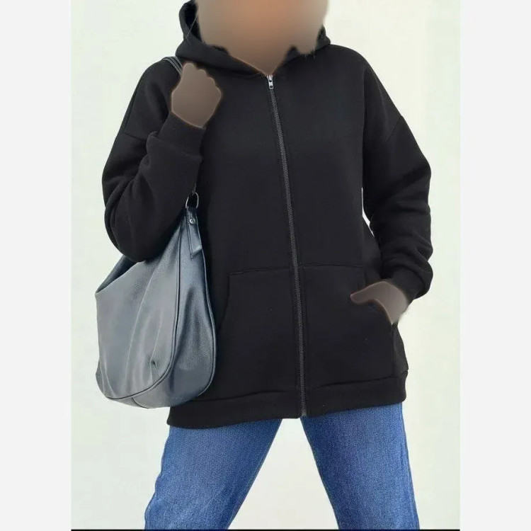 سویشرت جلو زیپ ساده دورس توکرکی مشکی سایز فری 38 تا 46
