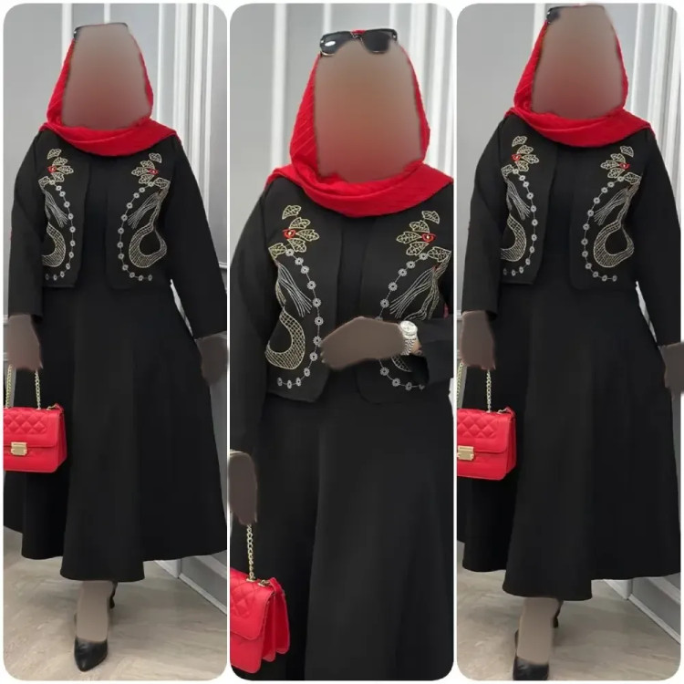 کت و دامن زنانه مازراتی گلدوزی شده مشکی مدل ثمر فری سایز
