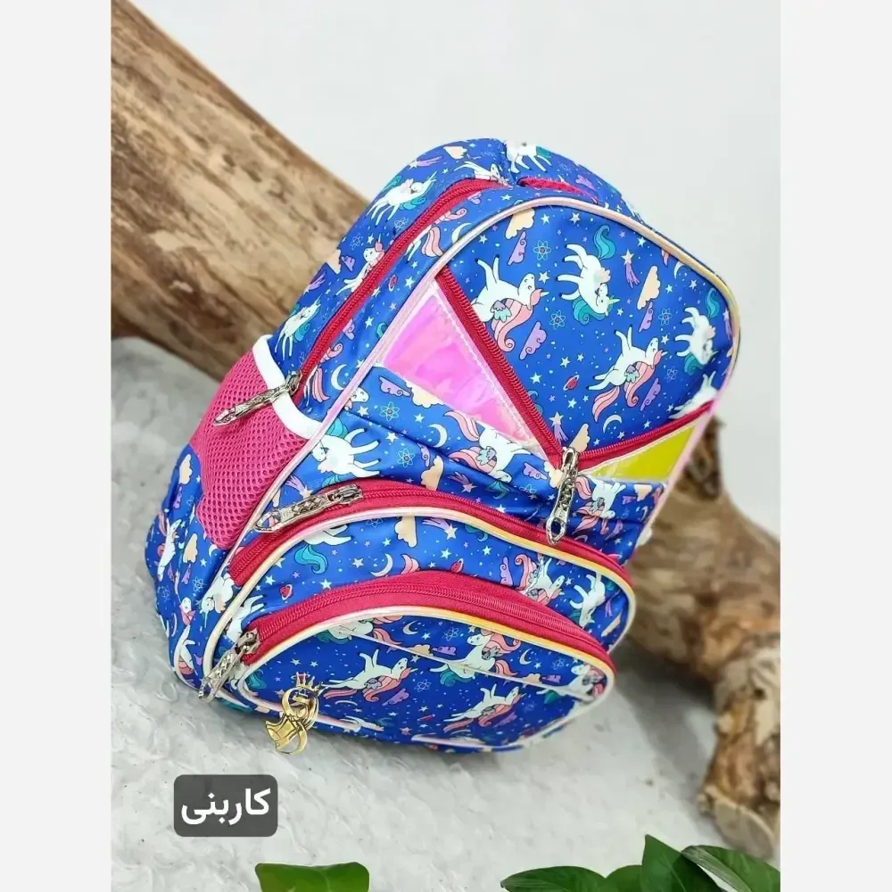 کوله پشتی مدرسه مدل افسون برزنت رنگ کاربنی ابعاد 36 در 27