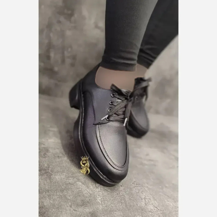 کفش طبی اسپرت زنانه مدل تینا چرم صنعتی مشکی