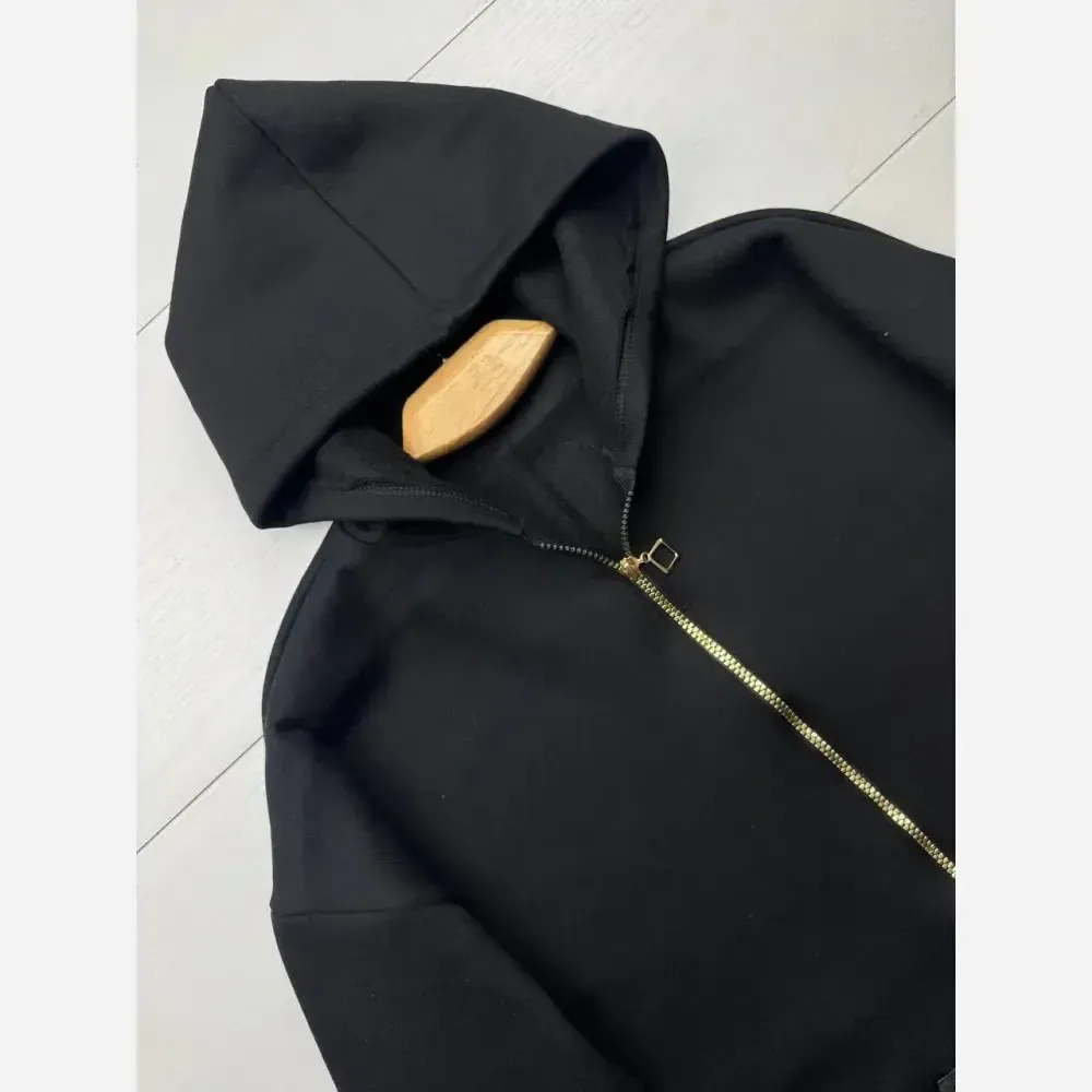 سوییشرت دورس توکرکی جیب چرم مشکی فری سایز