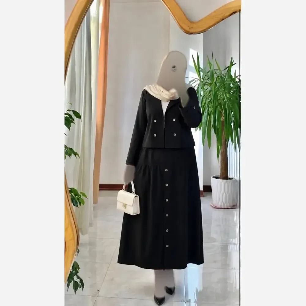 کت دامن لنین جلو دکمه مدل سروناز سایز فری زنانه