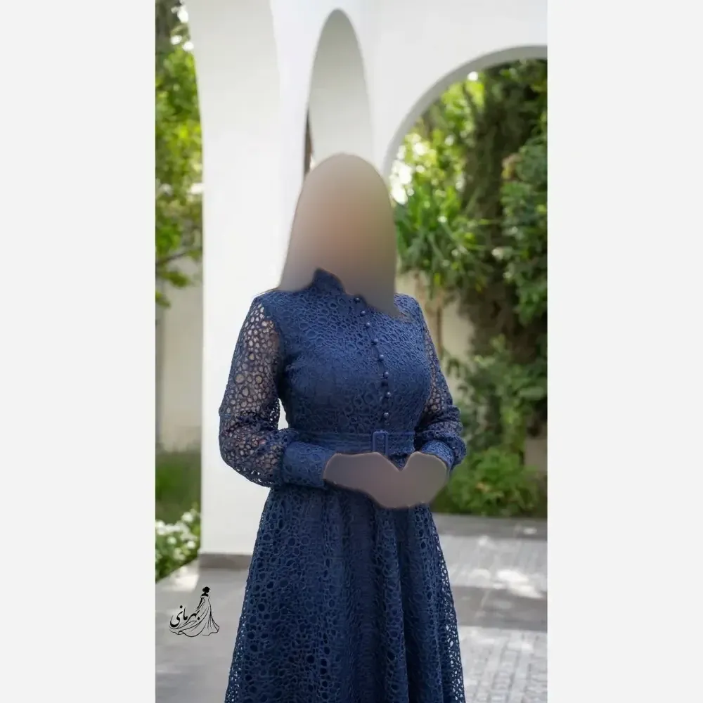 پیراهن میدی مجلسی زنانه دانتل قیطونی کاپدار کمربنددار سایز 36 تا 48