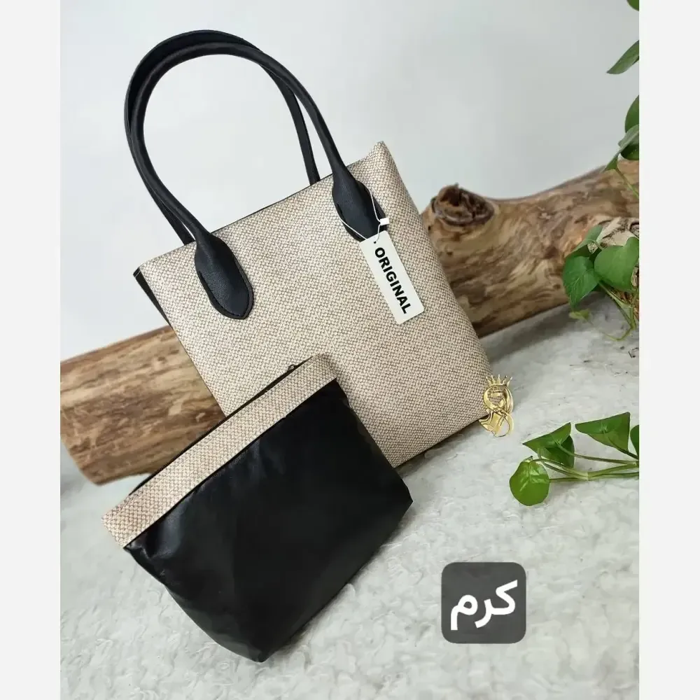 کیف دو قلو چرم صنعتی مدل الناز قهوه ای