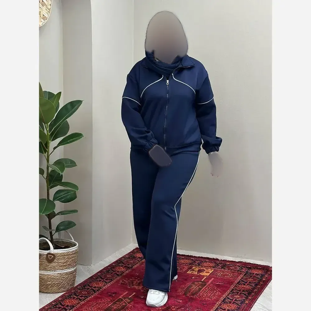 ست سویشرت و شلوار مستانه جنس مازراتی رنگ مشکی سورمه ای شکلاتی سایز فری 36 تا 46