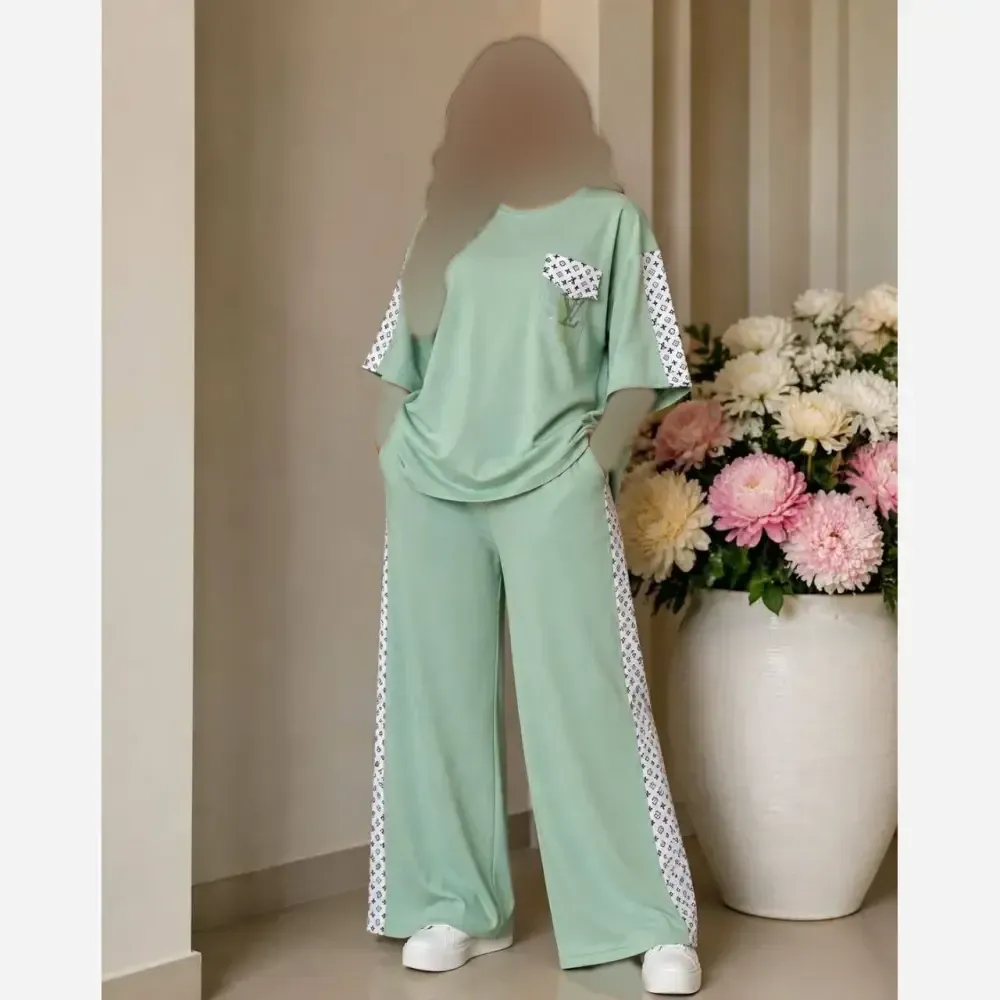 ست تیشرت شلوار زنانه طرح لویی ویتون جنس گلکسی درجه یک فری سایز
