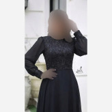 پیراهن مجلسی زنانه دانتل مخمل و حریر کاپدار سایز بزرگ قد 150