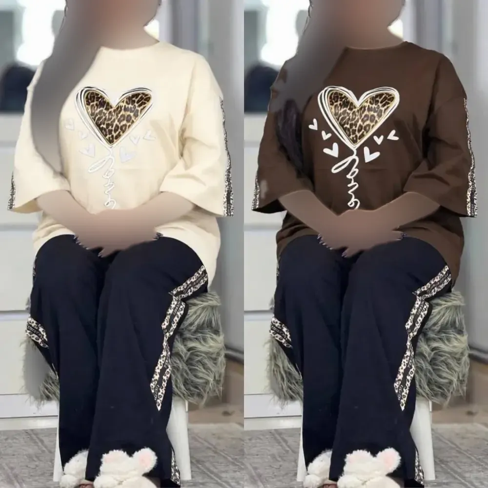 ست بلوبری پنبهتیشرت و شلوار فری سایز