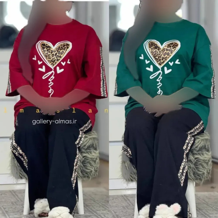 ست بلوبری پنبهتیشرت و شلوار فری سایز
