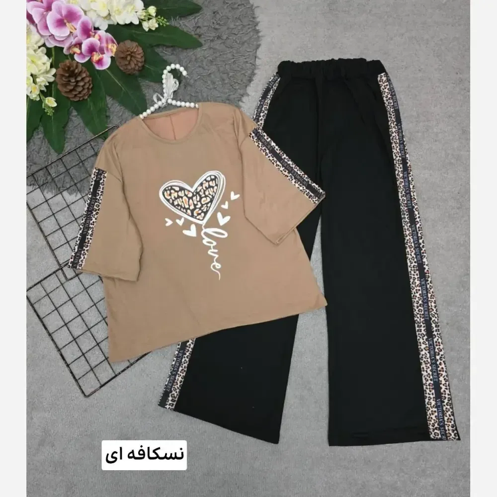 ست بلوبری پنبهتیشرت و شلوار فری سایز