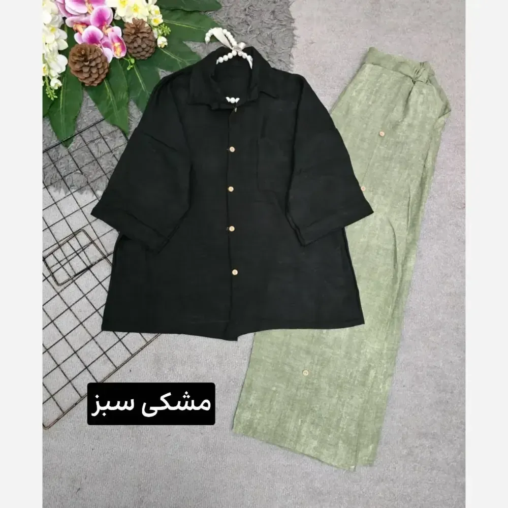 ست شومیز و شلوار زنانه مدل پامچال جنس شانتون سایز فری