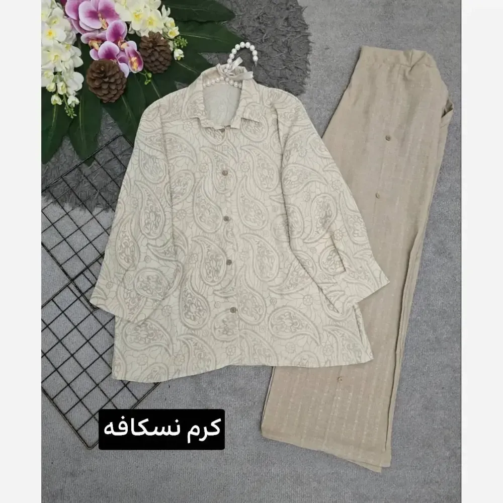 ست شومیز و شلوار زنانه مدل پامچال جنس شانتون سایز فری
