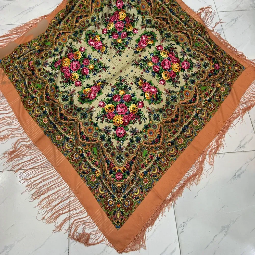 روسری ترکمن نخ ترک کد 1674 قواره 150x150 ریشه دستباف قابل شستشو 4 فصل چروک نمیشود