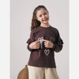 ست پاییزه بلوز و شلوار دخترانه قلب و پاپیون دورس و کتان مناسب 7 تا 14 سال