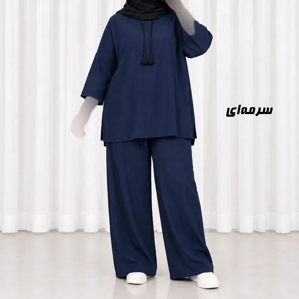 ست بلوز شلوار زنانه بیرونی جنس آیوا فری سایز مناسب تا سایز 50 چهارفصل