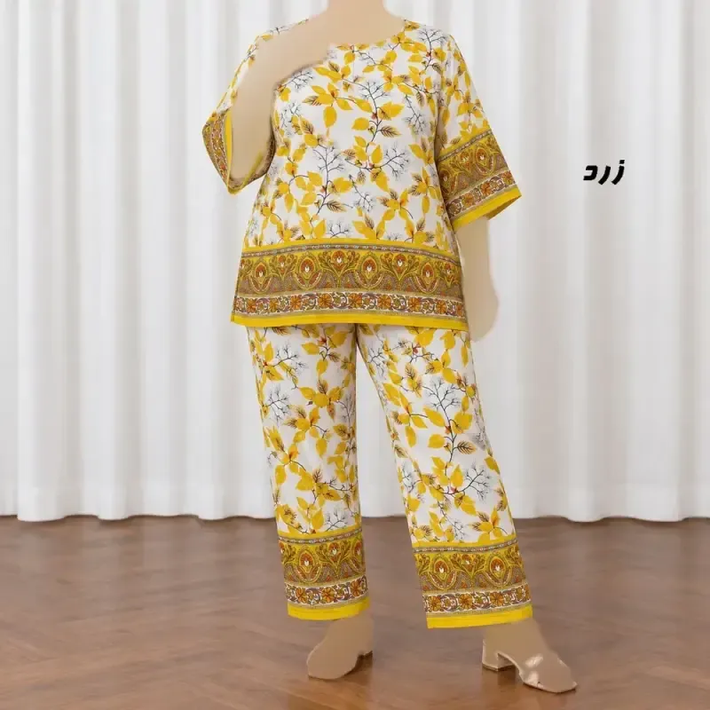 ست بلوز شلوار نخی زنانه و دخترانه فری سایز چهارفصل