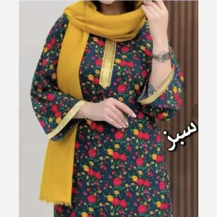پیراهن ساحلی زنانه گلدار یقه طلا کوب جنس سوپر نخ اعلا فری سایز
