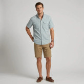 پیراهن مردانه آستین کوتاه چهارخانه تترون ویسکوز دو جیب رگولار فیت