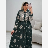 پیراهن ساحلی زنانه فلور نخ فری سایز رنگ مشکی نسکافه ای سبز