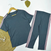 ست تیشرت و شلوارک زنانه اسپرت راه راه فانریپ کبریتی فری سایز