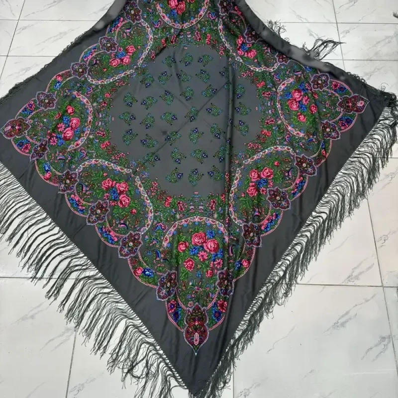 روسری نخی ترکمن قواره بزرگ کد 1659 وارداتی ترکیه ریشه دستباف چهار فصل