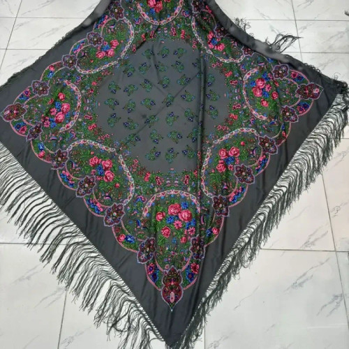 روسری نخی ترکمن قواره بزرگ کد 1659 وارداتی ترکیه ریشه دستباف چهار فصل