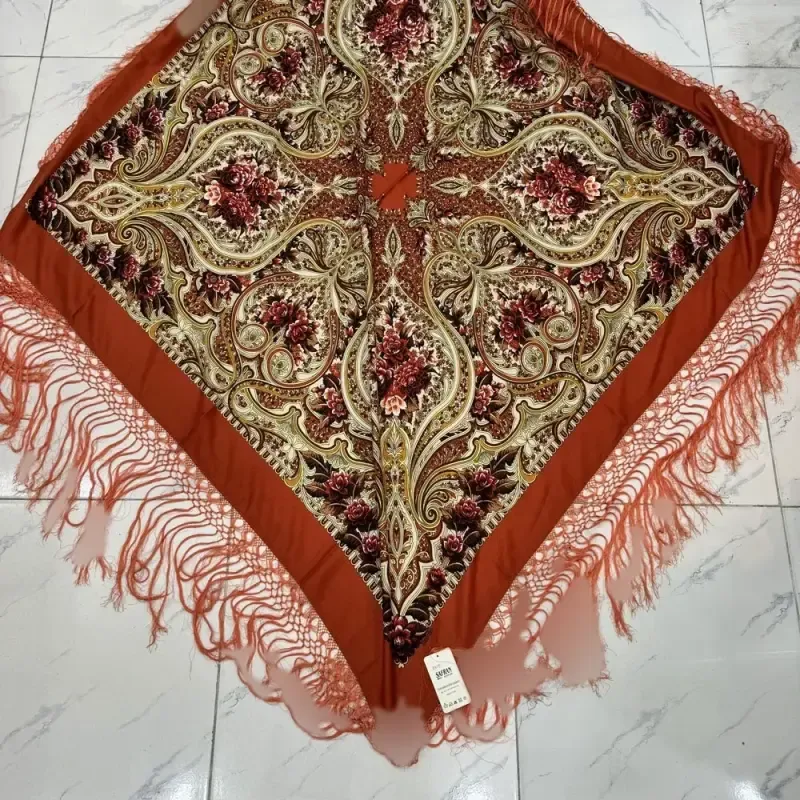 روسری نخی ترکمن کد 1647 قواره 140-150 ترکمنستان ریشه دستباف 4 فصل