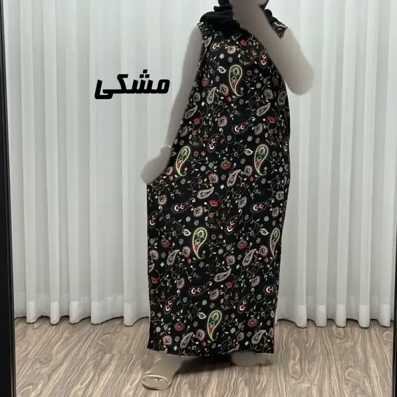پیراهن نخی آستین حلقه ترمه فری سایز تا 54 شسته شده بدون آبرفت و رنگ رفت کمربنددار چهارفصل