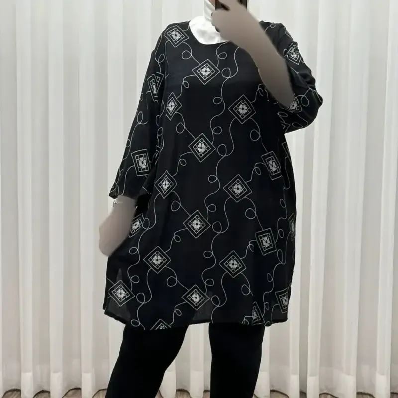 تونیک نخی زنانه سایز بزرگ مدل یافا فری سایز مناسب تا 56
