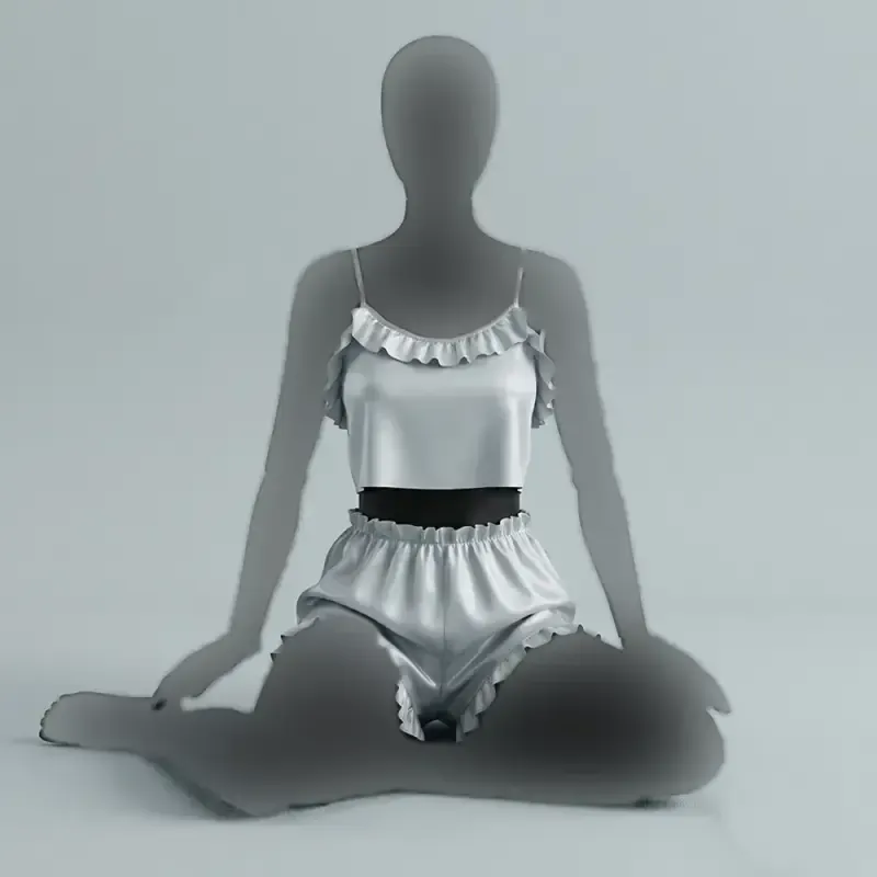 تاپ شورتک زنانه ساتن چین دار بند قابل تنظیم