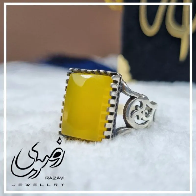 انگشتر نقره شرف الشمس مردانه طرح رهبری مشبک
